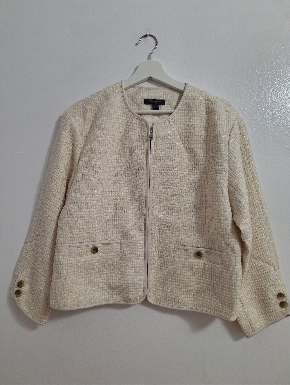 NWT Ann Taylor Ivory Quilted Zip-Front Blazer